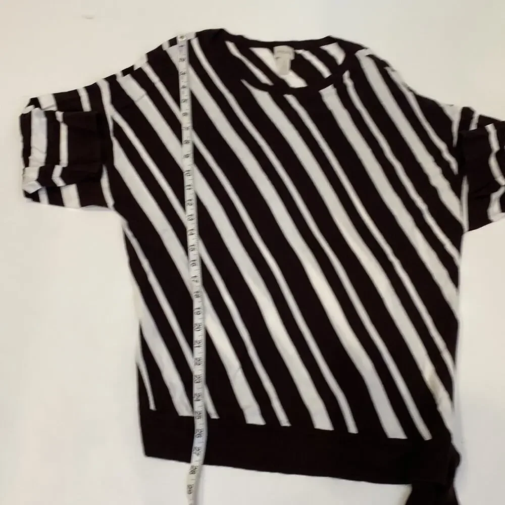 Chico’s Suki Side Tie Pullover Sweater Stripes 3/4 Sleeve Hem Tie EUC Sz XL - Picture 9 of 13